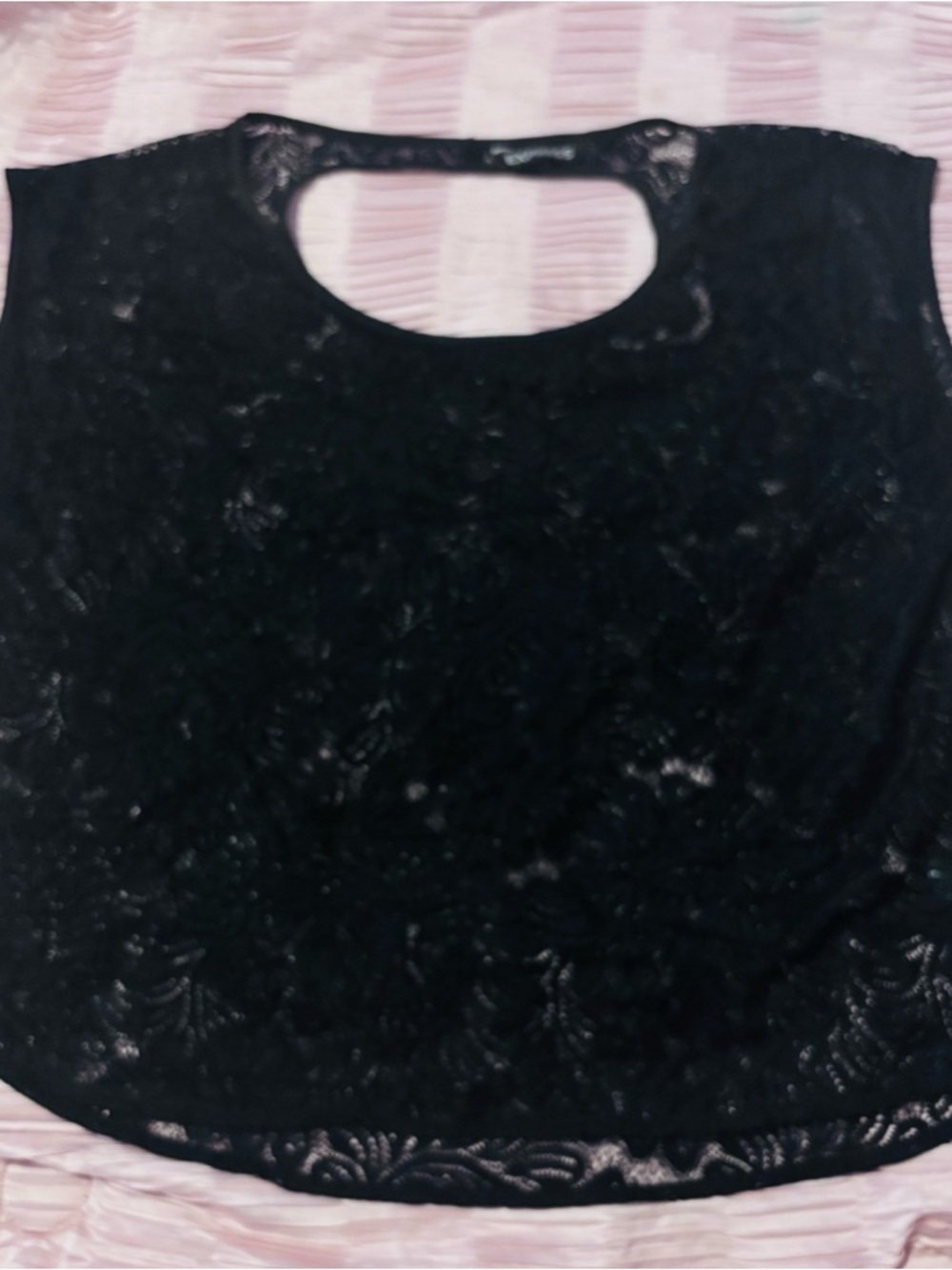 Express Black Lace Short Sleeve Top with Keyhole Back